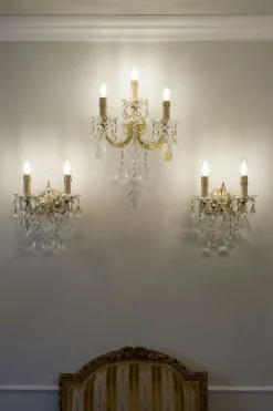 Pamono Triptych of Maria Theresa Style Crystal Wall Lamps, 1940s, Set of 3