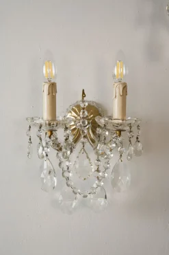 Pamono Triptych of Maria Theresa Style Crystal Wall Lamps, 1940s, Set of 3