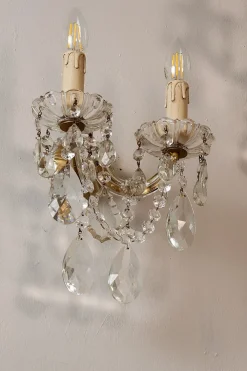 Pamono Triptych of Maria Theresa Style Crystal Wall Lamps, 1940s, Set of 3