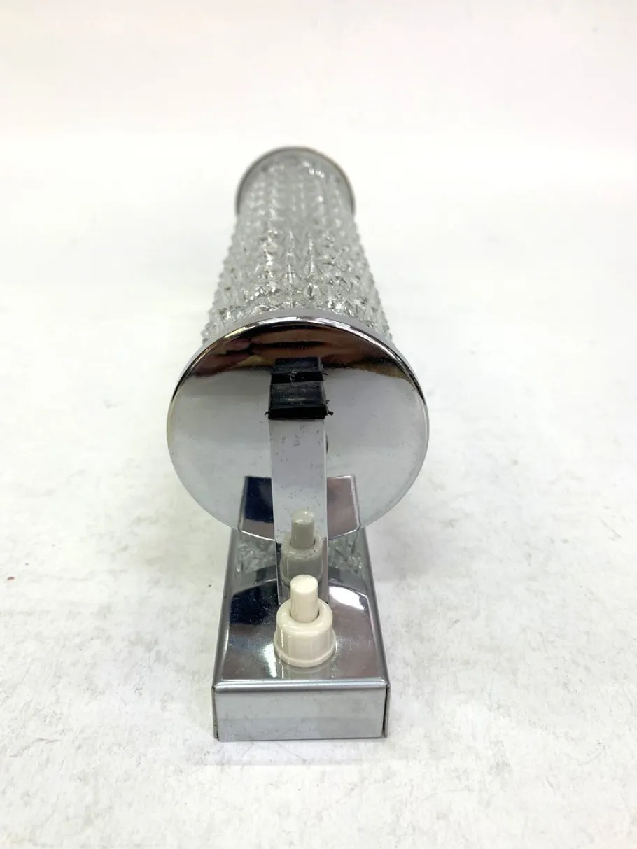 New Pamono Tubular Chiseled Glass and Chrome Plated Sconce, 1970s