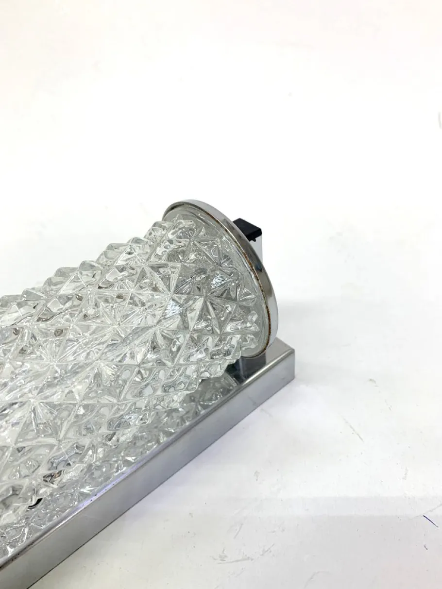 New Pamono Tubular Chiseled Glass and Chrome Plated Sconce, 1970s