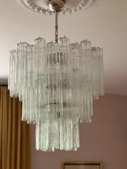 Clearance Pamono Tubular Clear Murano Glass Chandelier