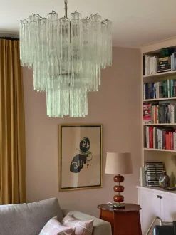 Clearance Pamono Tubular Clear Murano Glass Chandelier