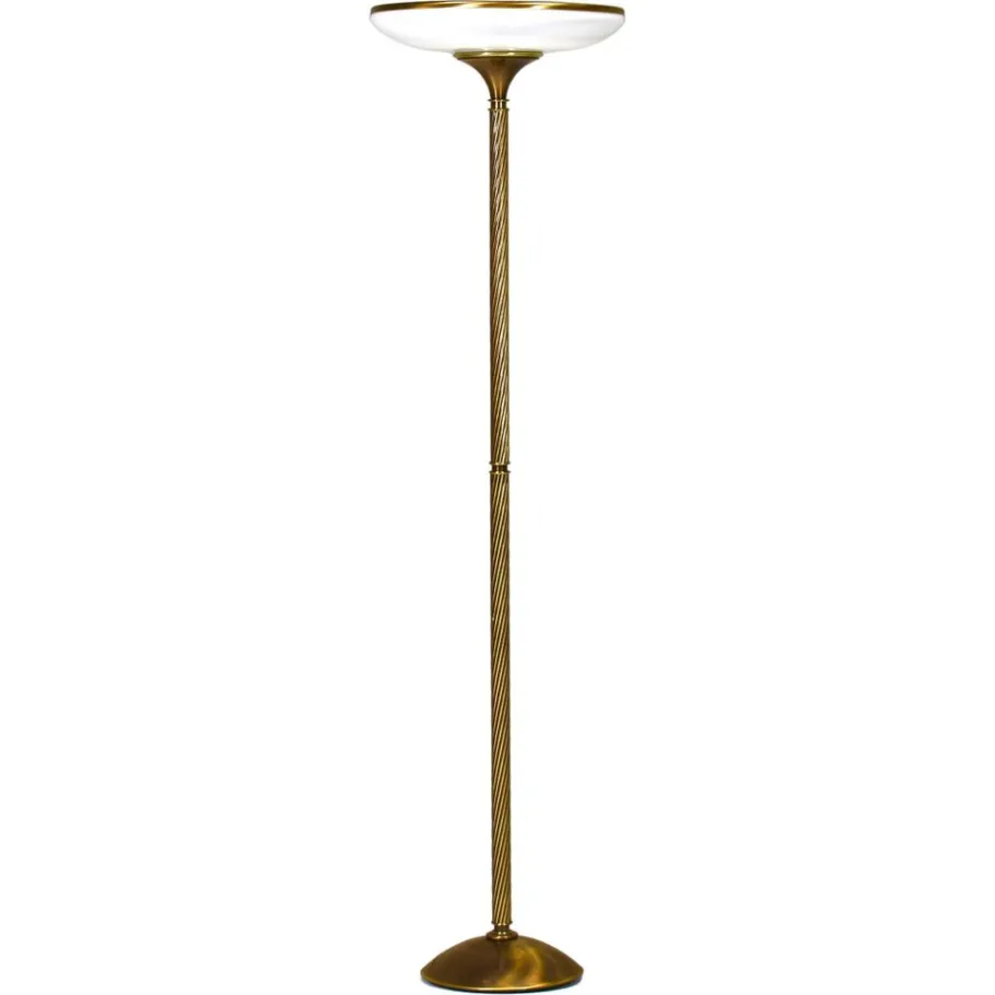 Best Pamono Turned Brass and Opaline Glass Floor Lamp from Relco Milano, Italy, 1970s
