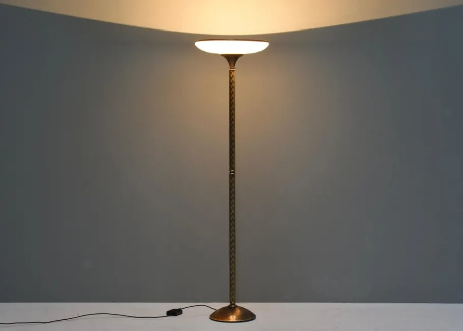 Best Pamono Turned Brass and Opaline Glass Floor Lamp from Relco Milano, Italy, 1970s