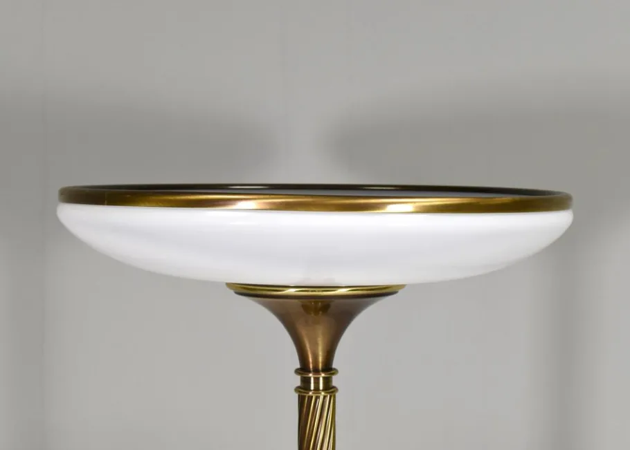 Best Pamono Turned Brass and Opaline Glass Floor Lamp from Relco Milano, Italy, 1970s
