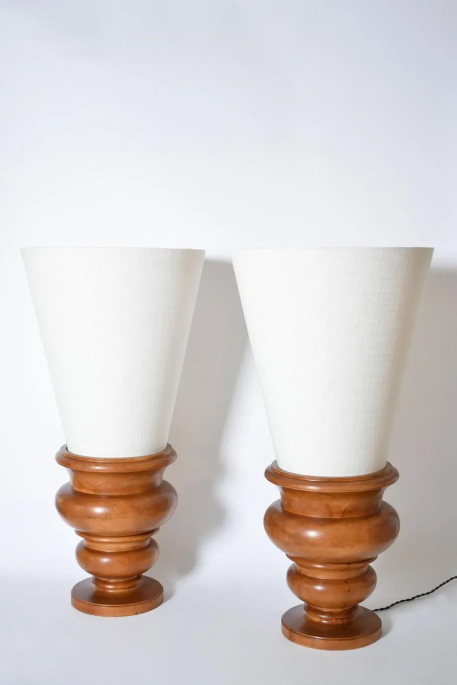 Outlet Pamono Turned Wood Lamps, 1970s, Set of 2