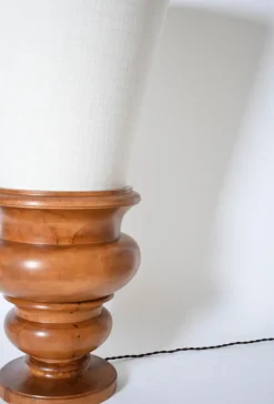 Outlet Pamono Turned Wood Lamps, 1970s, Set of 2