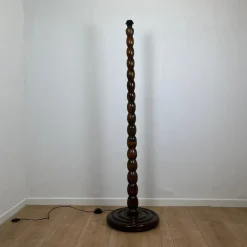 Clearance Pamono Turned Wooden Floor Lamp, 1980