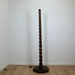 Clearance Pamono Turned Wooden Floor Lamp, 1980