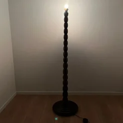 Clearance Pamono Turned Wooden Floor Lamp, 1980