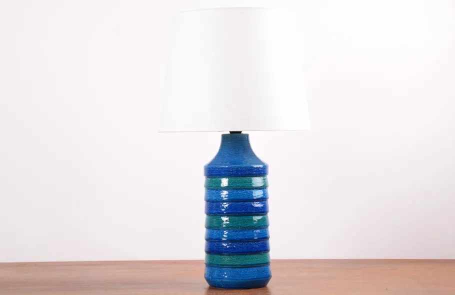 Best Pamono Turquoise Ceramic Table Lamp with Lamp Shade attributed to Aldo Londi for Bitossi, Italy, 1960s