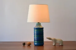 Best Pamono Turquoise Ceramic Table Lamp with Lamp Shade attributed to Aldo Londi for Bitossi, Italy, 1960s
