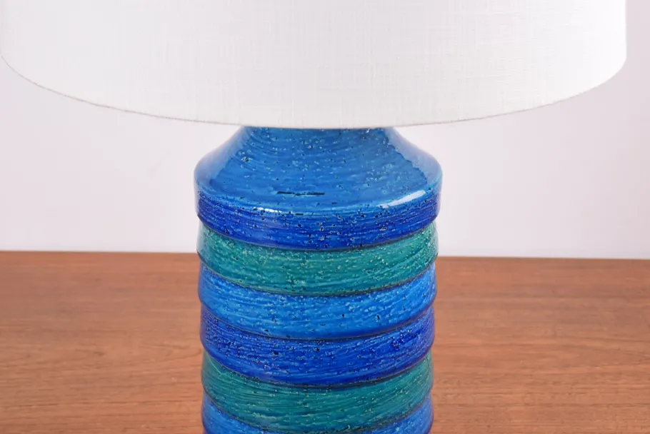 Best Pamono Turquoise Ceramic Table Lamp with Lamp Shade attributed to Aldo Londi for Bitossi, Italy, 1960s