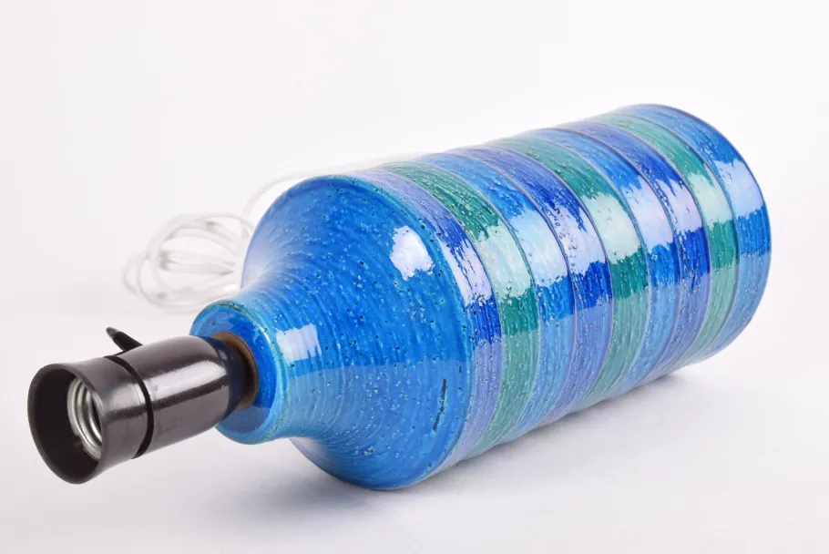 Best Pamono Turquoise Ceramic Table Lamp with Lamp Shade attributed to Aldo Londi for Bitossi, Italy, 1960s