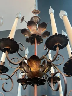 Discount Pamono Two-Tier Gilded Metal Chandelier with 12 Arms of Light in the style of Maison Baguès