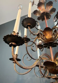 Discount Pamono Two-Tier Gilded Metal Chandelier with 12 Arms of Light in the style of Maison Baguès