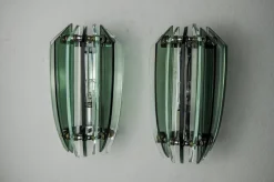 Pamono Two-Tone Sconces in Green Murano Glass from Veca, Italy, 1970s, Set of 2
