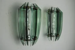 Pamono Two-Tone Sconces in Green Murano Glass from Veca, Italy, 1970s, Set of 2