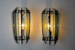 Pamono Two-Tone Sconces in Green Murano Glass from Veca, Italy, 1970s, Set of 2