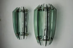 Pamono Two-Tone Sconces in Green Murano Glass from Veca, Italy, 1970s, Set of 2