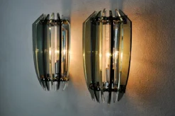 Pamono Two-Tone Sconces in Green Murano Glass from Veca, Italy, 1970s, Set of 2
