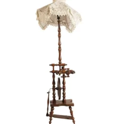 Outlet Pamono Tyrolean Wooden Spinning Wheel Floor Lamp, 1800s
