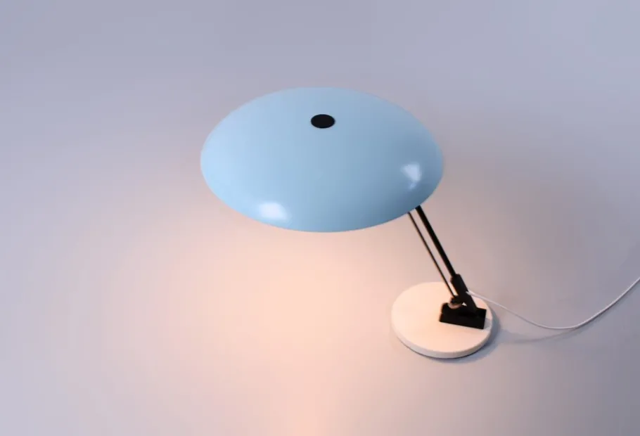 New Pamono Ufo Shaped Baby Blue Table Lamp in Metal by Nedalo, 1950s