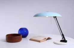 New Pamono Ufo Shaped Baby Blue Table Lamp in Metal by Nedalo, 1950s