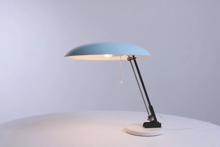 New Pamono Ufo Shaped Baby Blue Table Lamp in Metal by Nedalo, 1950s
