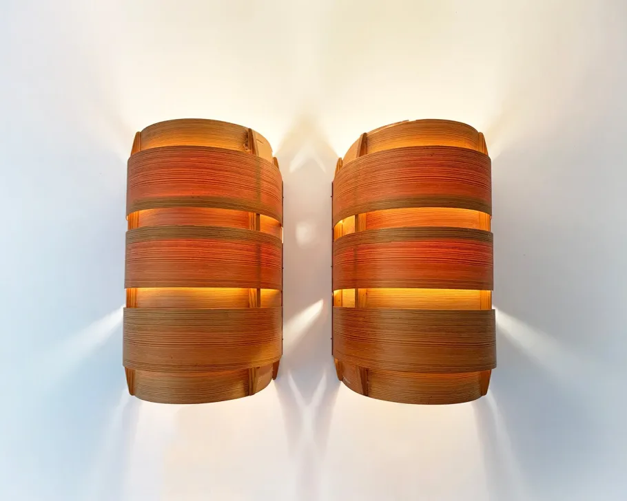 New Pamono V-155 Wall Lamps in Pine by Hans-Agne Jakobsson for AB Markaryd, 1960s, Set of 2