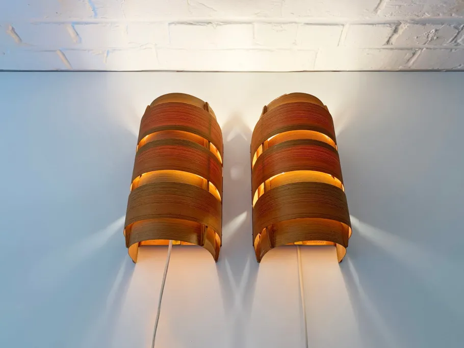New Pamono V-155 Wall Lamps in Pine by Hans-Agne Jakobsson for AB Markaryd, 1960s, Set of 2