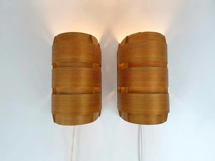 New Pamono V-155 Wall Lamps in Pine by Hans-Agne Jakobsson for AB Markaryd, 1960s, Set of 2