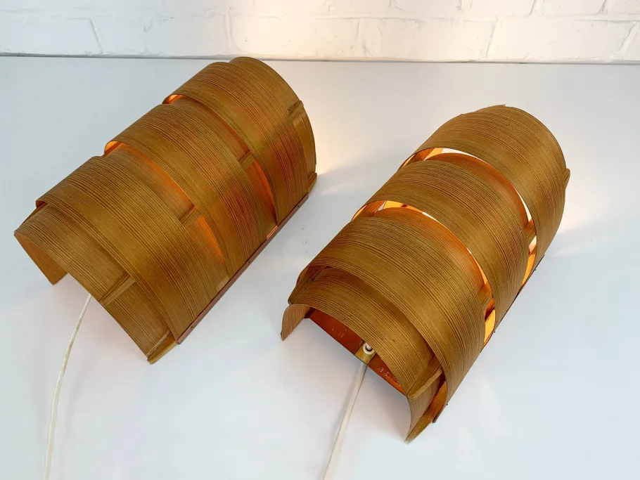 New Pamono V-155 Wall Lamps in Pine by Hans-Agne Jakobsson for AB Markaryd, 1960s, Set of 2