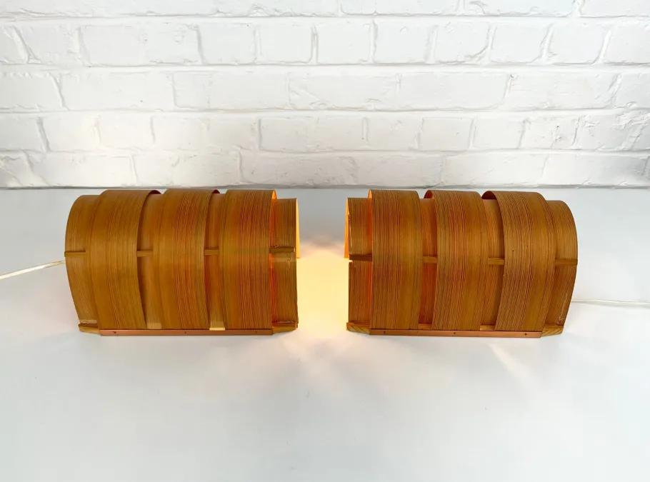 New Pamono V-155 Wall Lamps in Pine by Hans-Agne Jakobsson for AB Markaryd, 1960s, Set of 2