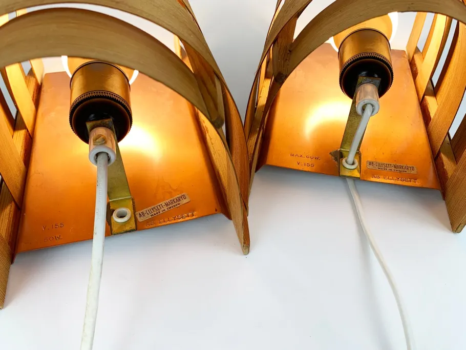 New Pamono V-155 Wall Lamps in Pine by Hans-Agne Jakobsson for AB Markaryd, 1960s, Set of 2