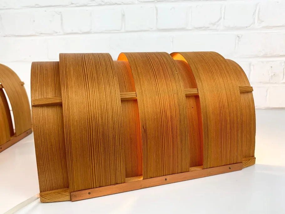 New Pamono V-155 Wall Lamps in Pine by Hans-Agne Jakobsson for AB Markaryd, 1960s, Set of 2