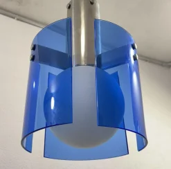 Hot Pamono Veca Blue Glass and Opal Glass Globe Pendant Lamp, 1970s