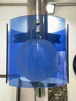 Hot Pamono Veca Blue Glass and Opal Glass Globe Pendant Lamp, 1970s