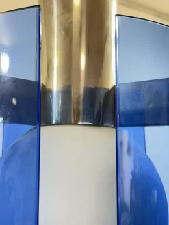 Hot Pamono Veca Blue Glass and Opal Glass Globe Pendant Lamp, 1970s