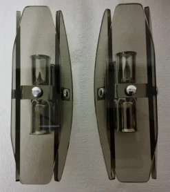 Discount Pamono Veca Wall Lamps in Smoked Murano Glass from Fontana Arte, 1960s, Set of 2