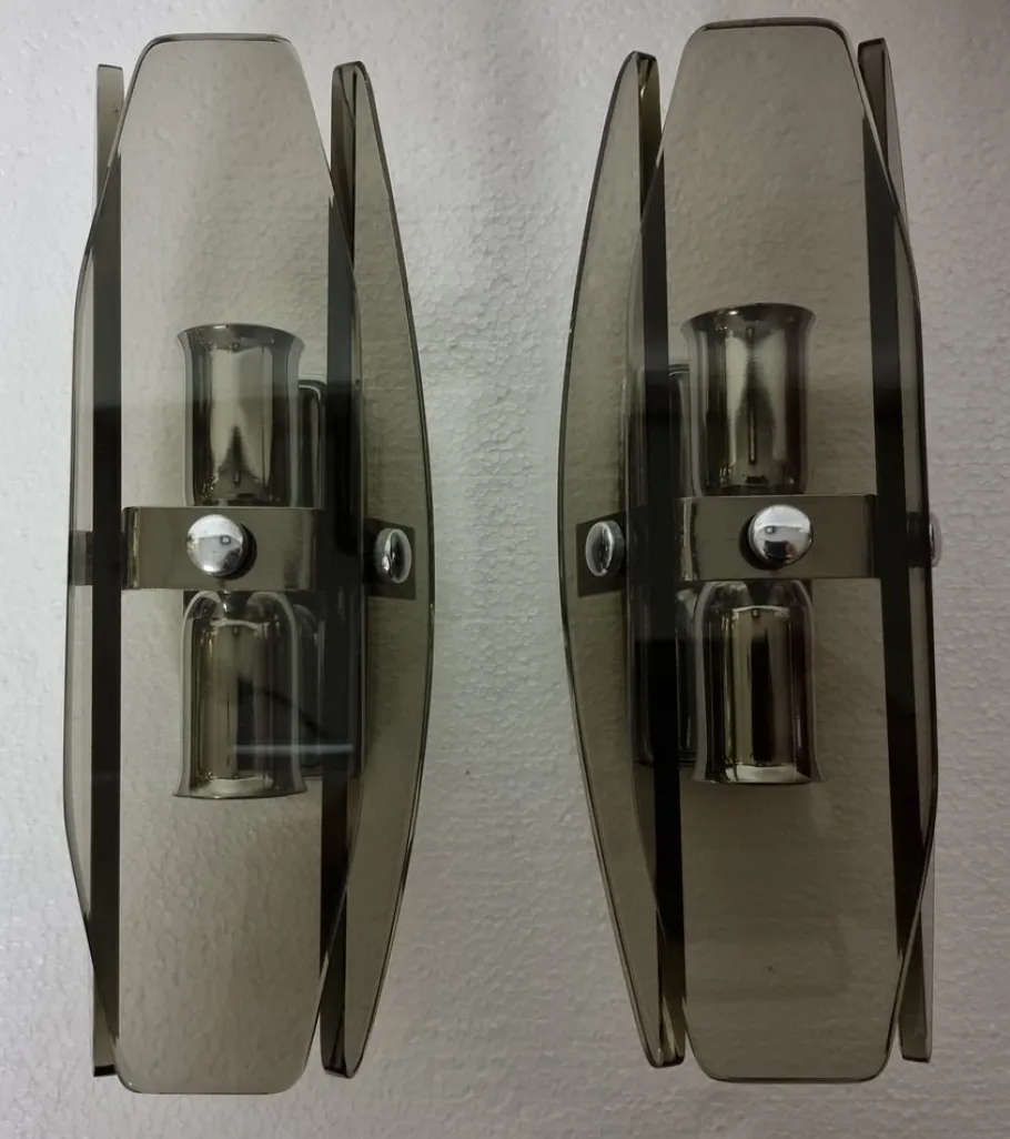 Discount Pamono Veca Wall Lamps in Smoked Murano Glass from Fontana Arte, 1960s, Set of 2