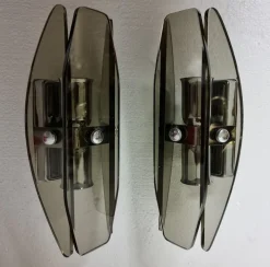 Discount Pamono Veca Wall Lamps in Smoked Murano Glass from Fontana Arte, 1960s, Set of 2