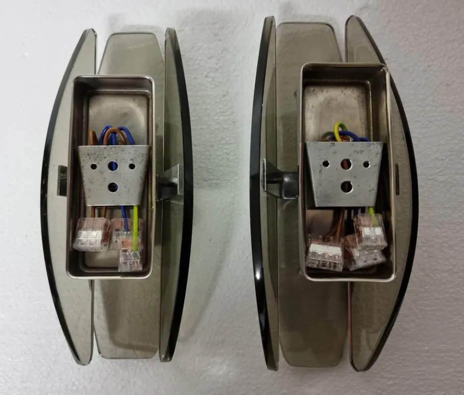 Discount Pamono Veca Wall Lamps in Smoked Murano Glass from Fontana Arte, 1960s, Set of 2