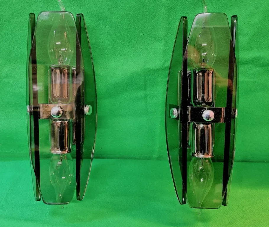 Discount Pamono Veca Wall Lamps in Smoked Murano Glass from Fontana Arte, 1960s, Set of 2