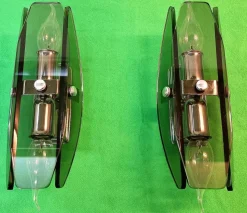 Discount Pamono Veca Wall Lamps in Smoked Murano Glass from Fontana Arte, 1960s, Set of 2