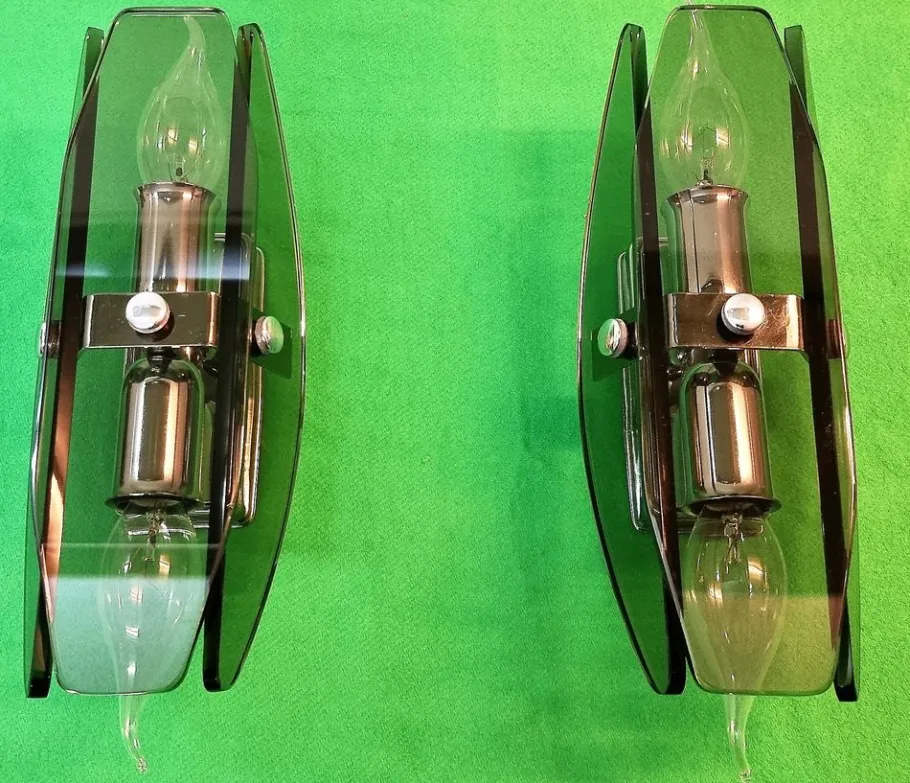 Discount Pamono Veca Wall Lamps in Smoked Murano Glass from Fontana Arte, 1960s, Set of 2