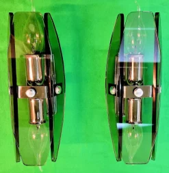 Discount Pamono Veca Wall Lamps in Smoked Murano Glass from Fontana Arte, 1960s, Set of 2