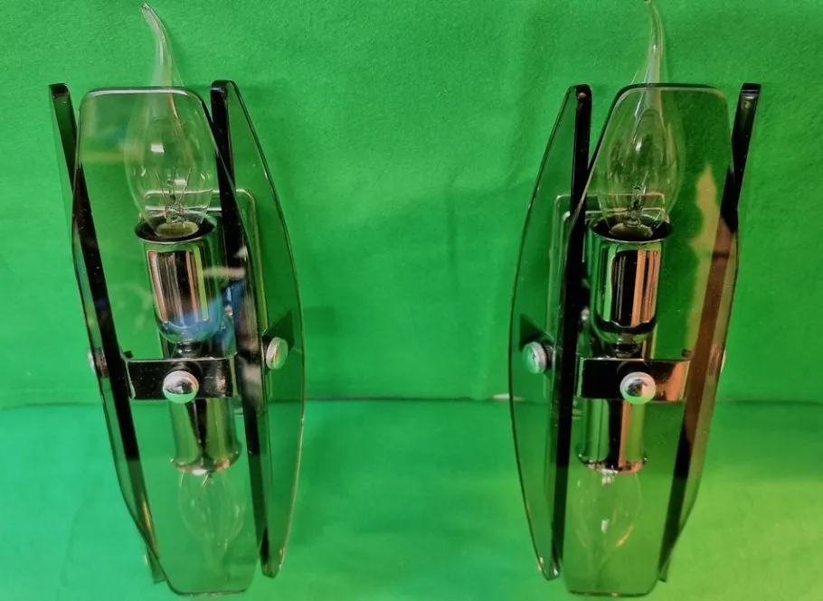 Discount Pamono Veca Wall Lamps in Smoked Murano Glass from Fontana Arte, 1960s, Set of 2