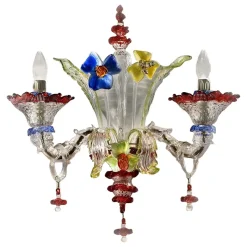 New Pamono Venetian Floreal Multicolor Cà Rezzonico Murano Glass Wall Sconce by Simoeng